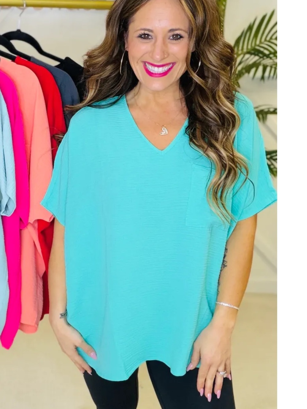 V-Neck Lightweight Women's Top in Turquoise ZENANA XL - Picture 3 of 8